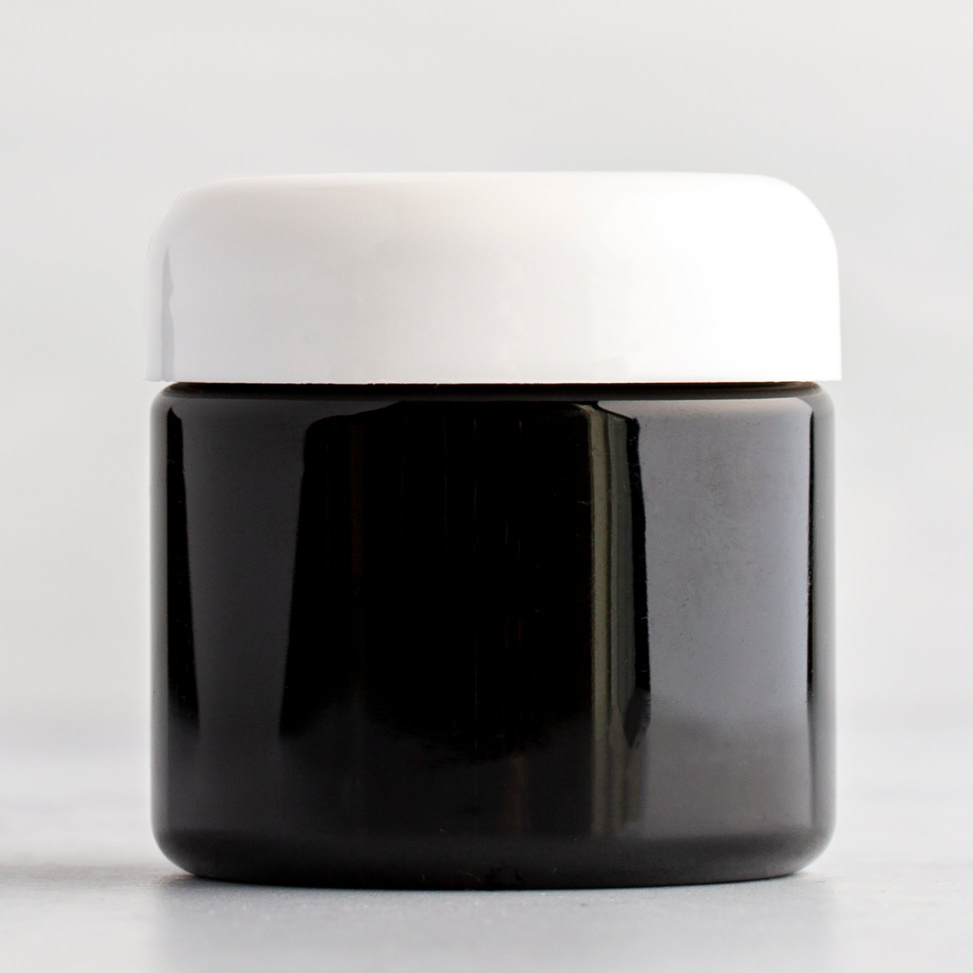 2 oz Black Straight Sided Jar with White Dome Cap