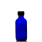 2 oz Blue Glass Boston Round Bottle with 20-400 Black Phenolic Cap