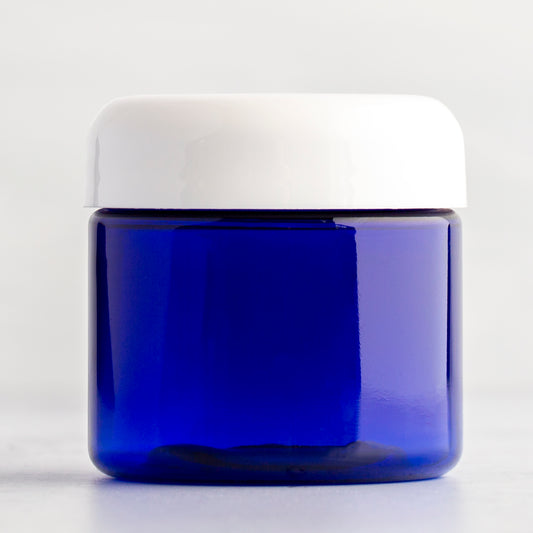 2 oz Blue Straight Side Plastic Jar with White Dome Cap