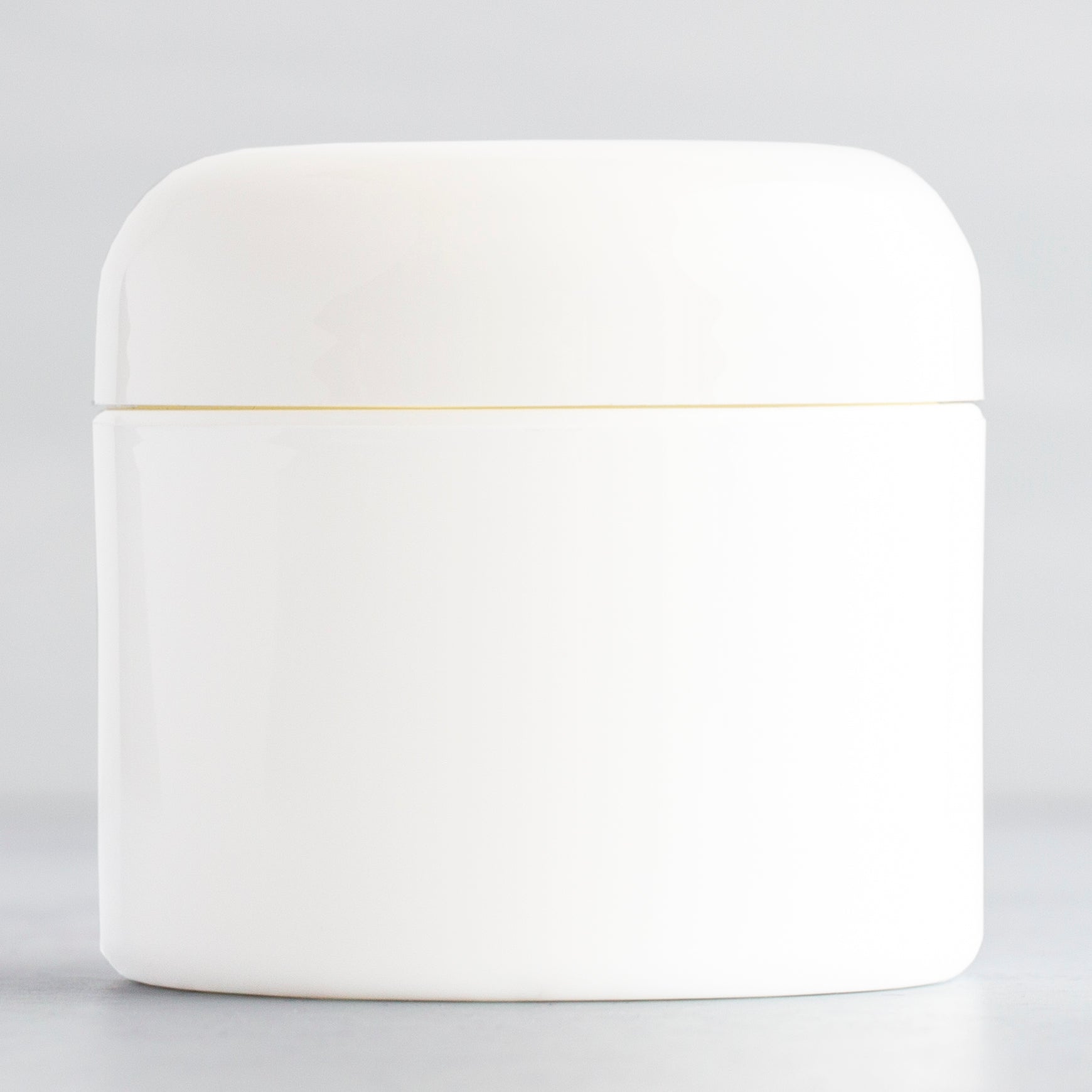 2 oz White Square Base Plastic Jar with White Dome Cap