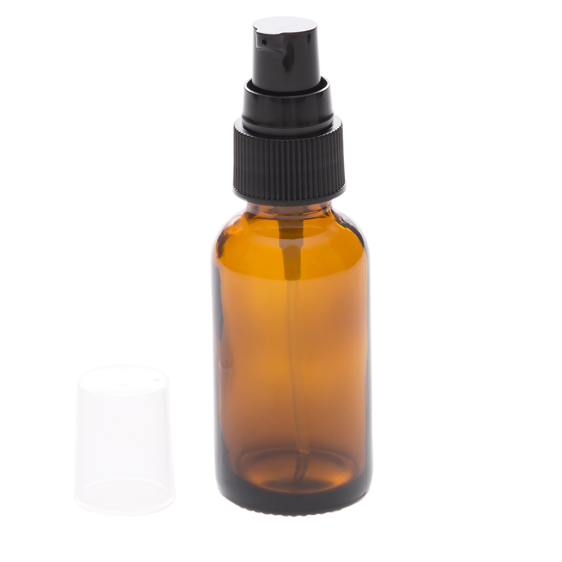 30 ml Amber Glass Bottle with 20-400 Black Treatment Pump