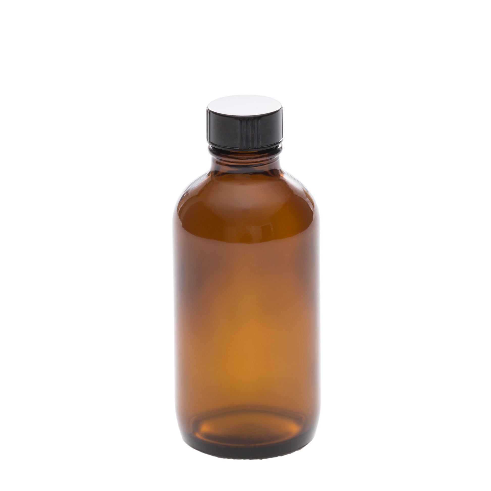 4 oz Amber Glass Bottle with 22-400 Black Phenolic Cap