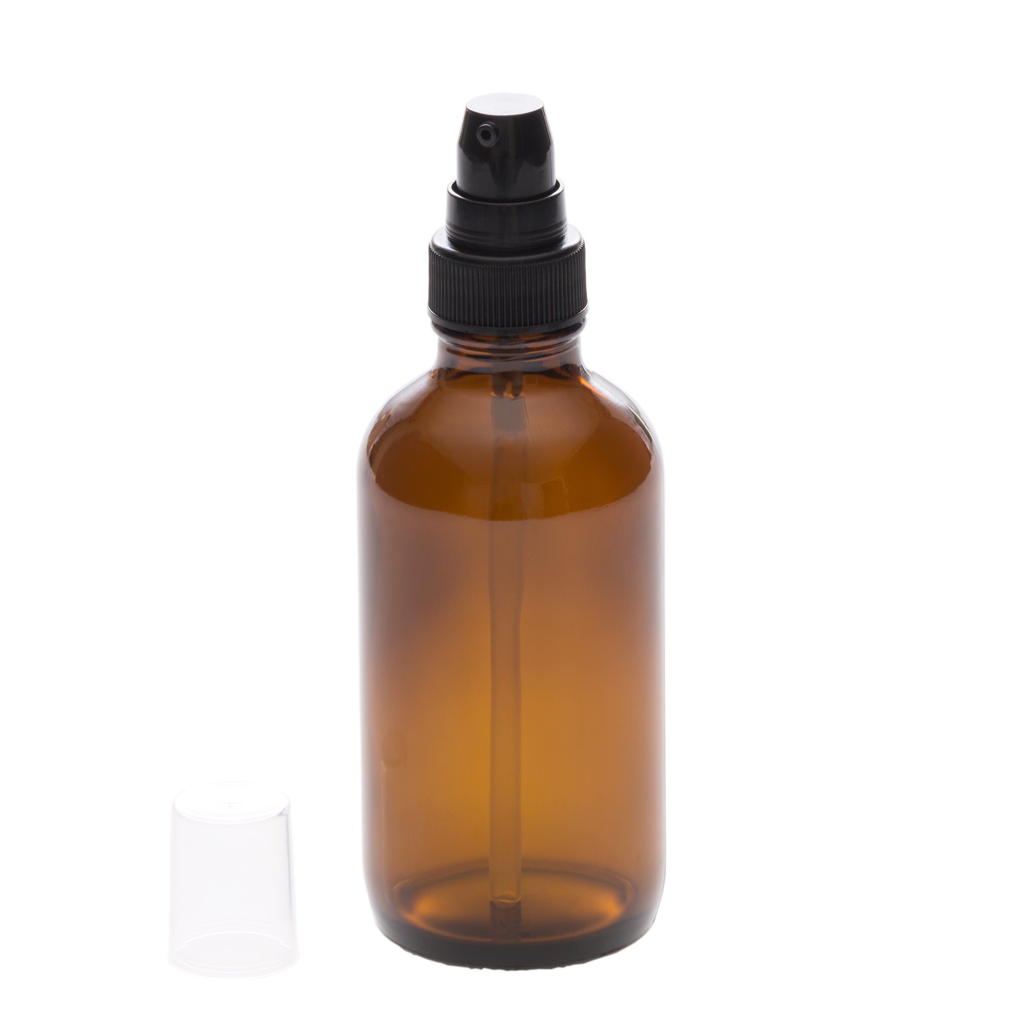 4 oz Amber Glass Bottle with 22-400 Black Treatment Pump