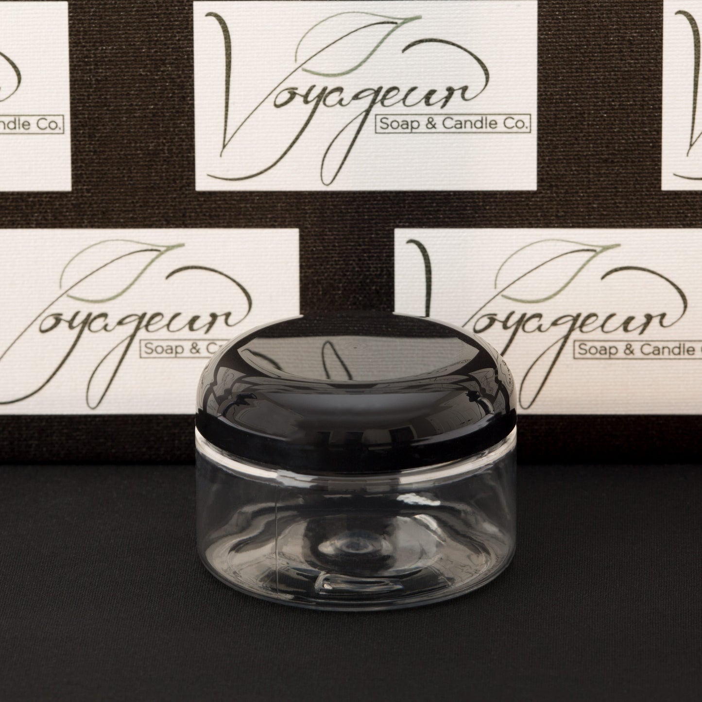 4 oz Clear Shallow Jar with Black Dome Cap