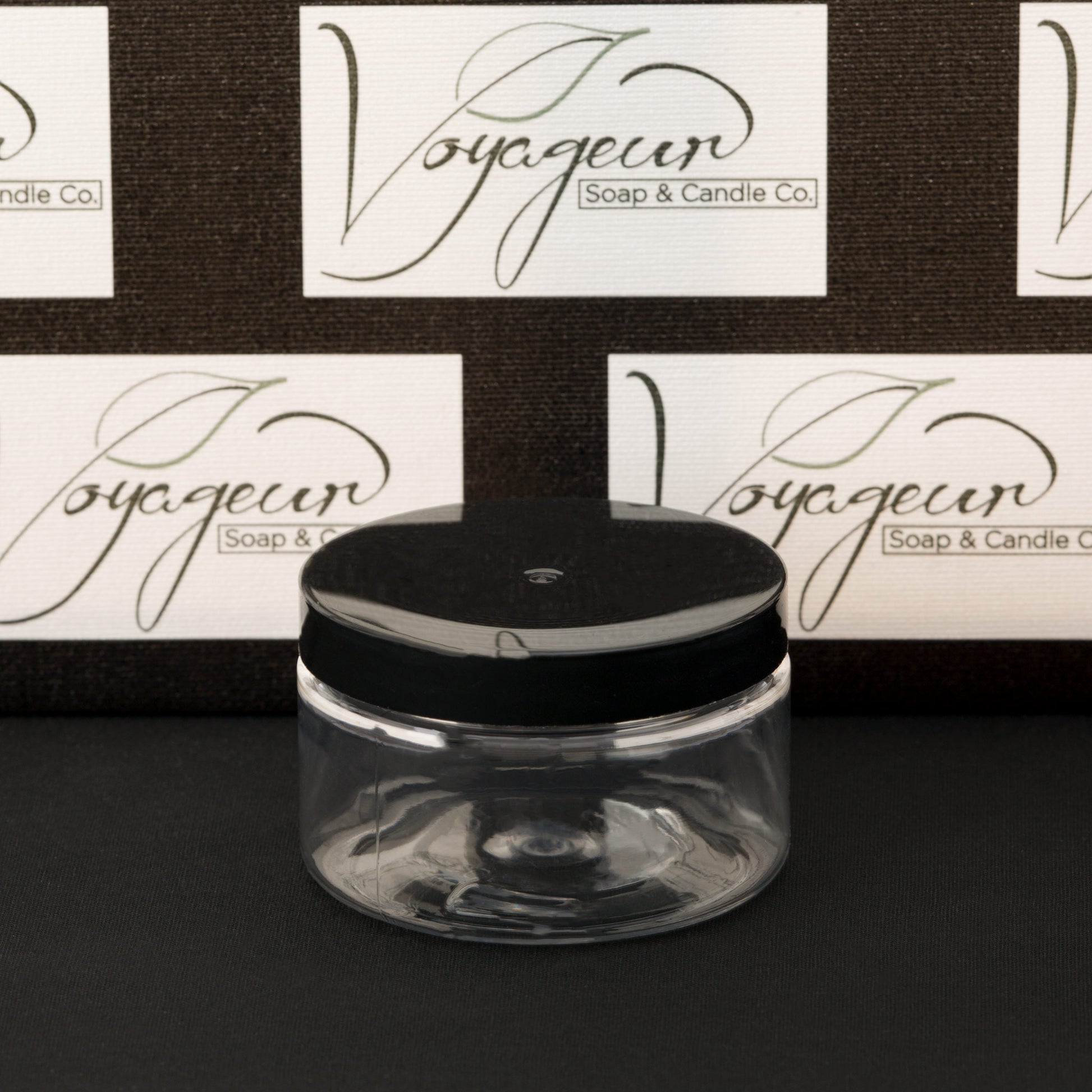 4 oz Clear Shallow Jar with Black Smooth Cap