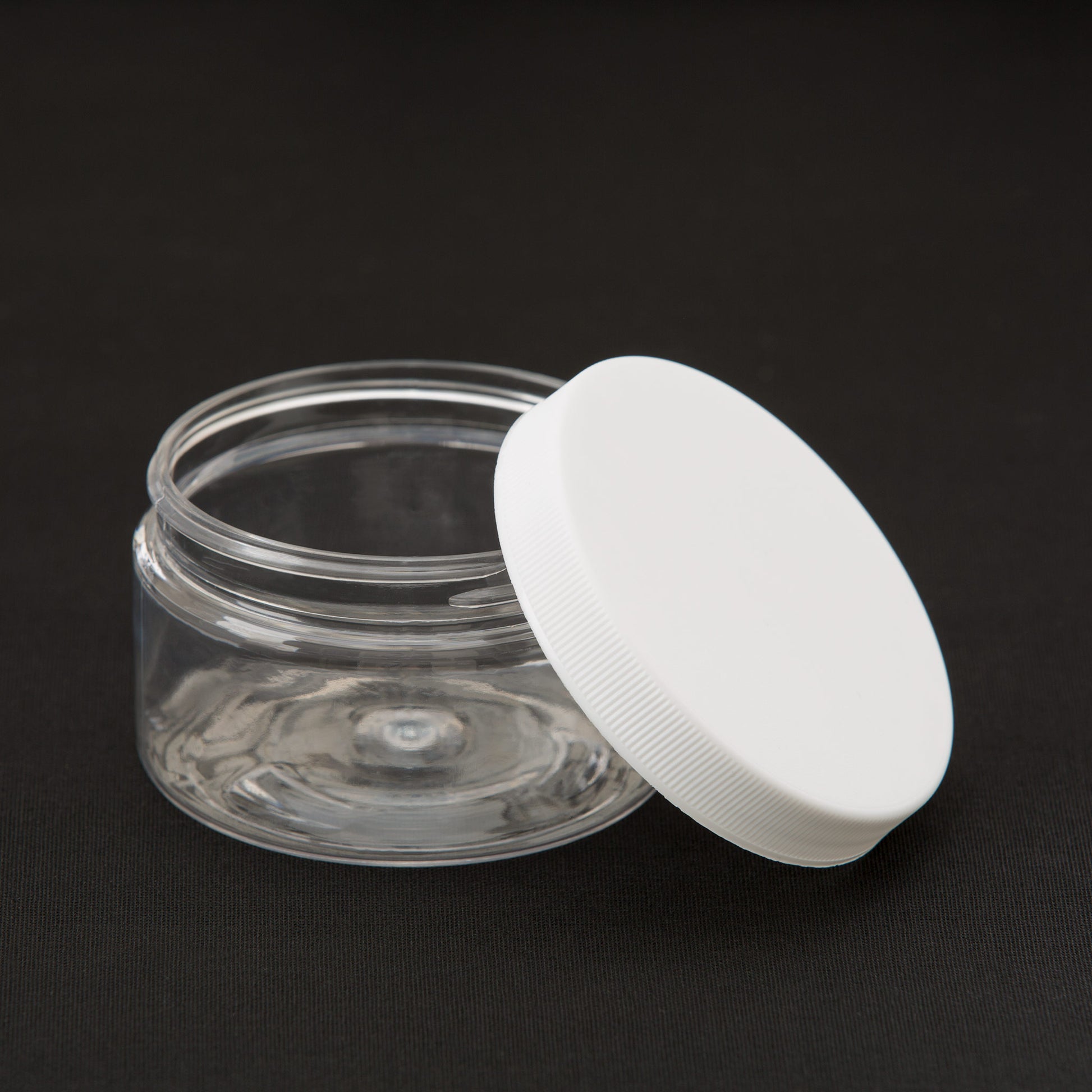 4 oz Clear Shallow Jar with White Ribbed Cap