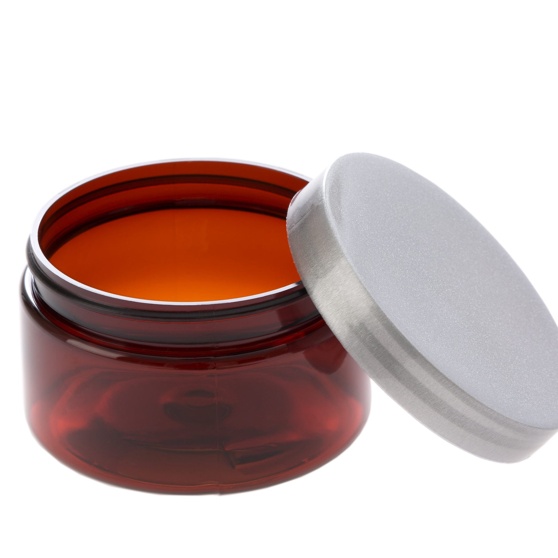 4 oz Amber Shallow Jar with Silver Flat Gloss Smooth Cap