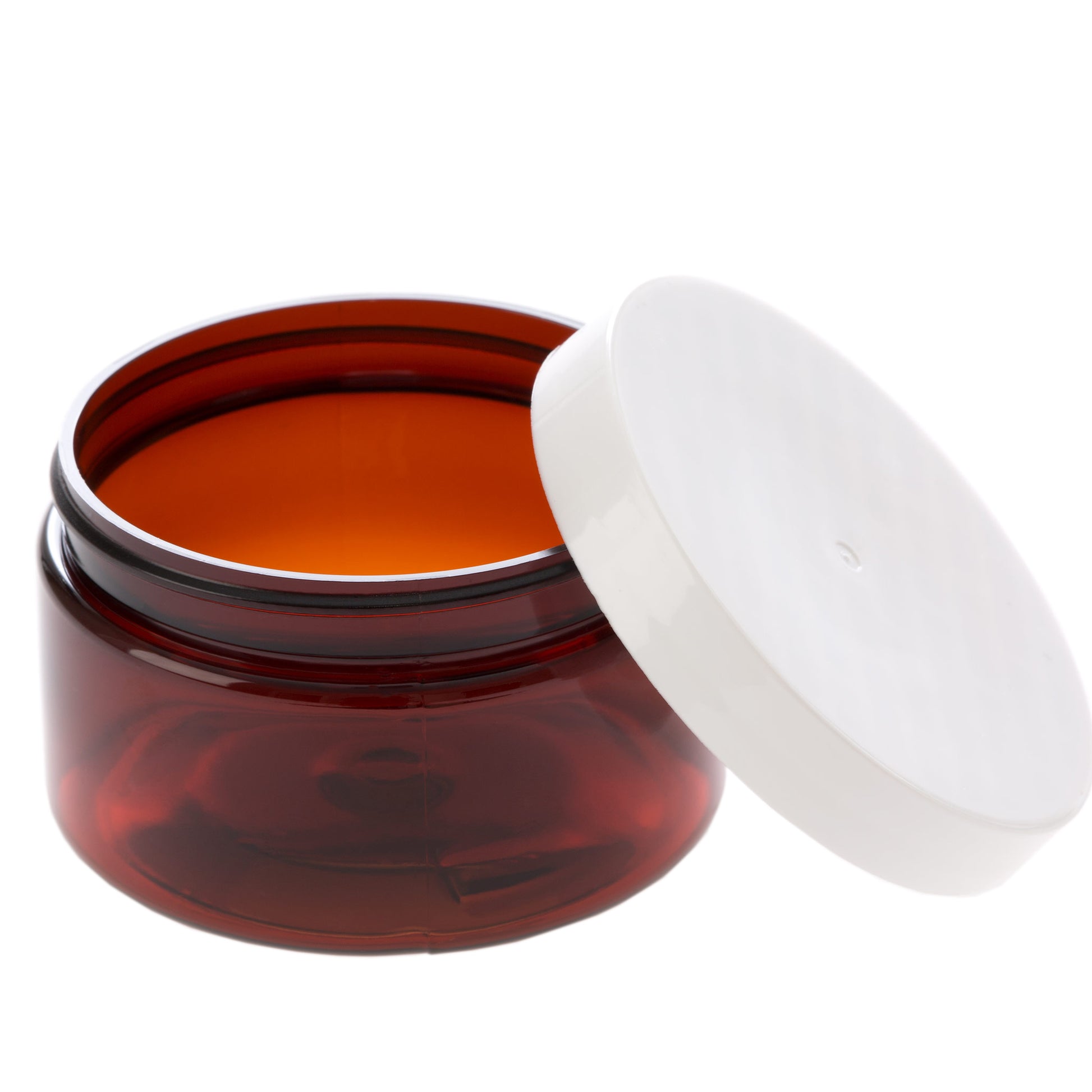 4 oz Amber Shallow Jar with White Flat Gloss Smooth Cap