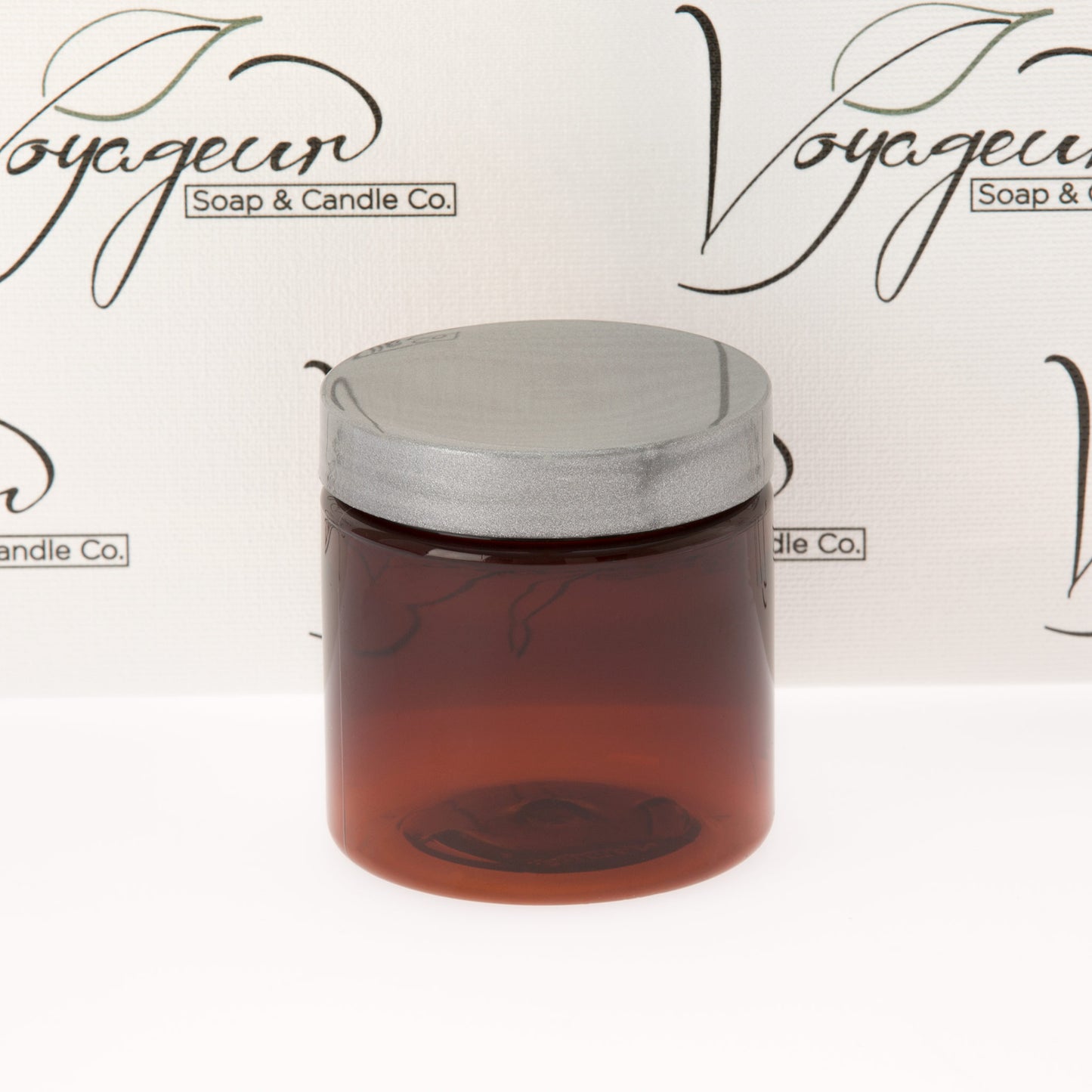 4 oz Amber Straight Sided Jar with Silver Flat Gloss Smooth Cap