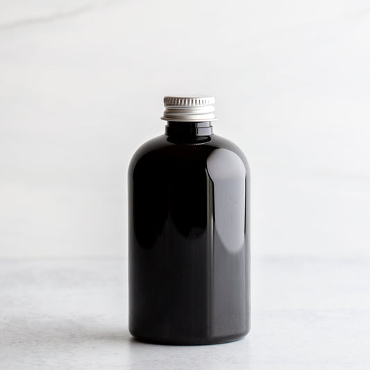 4 oz Black PET Boston Round Bottle with 20-410 Aluminum Cap