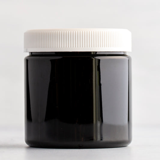 4oz Black Plastic Jar with White Ribbed Cap