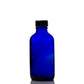 4 oz Blue Glass Boston Round Bottle with 22-400 Black Phenolic Cap