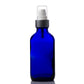 4 oz Blue Glass Boston Round Bottle with 22-400 White Treatment Pump with Brushed Aluminum Shell