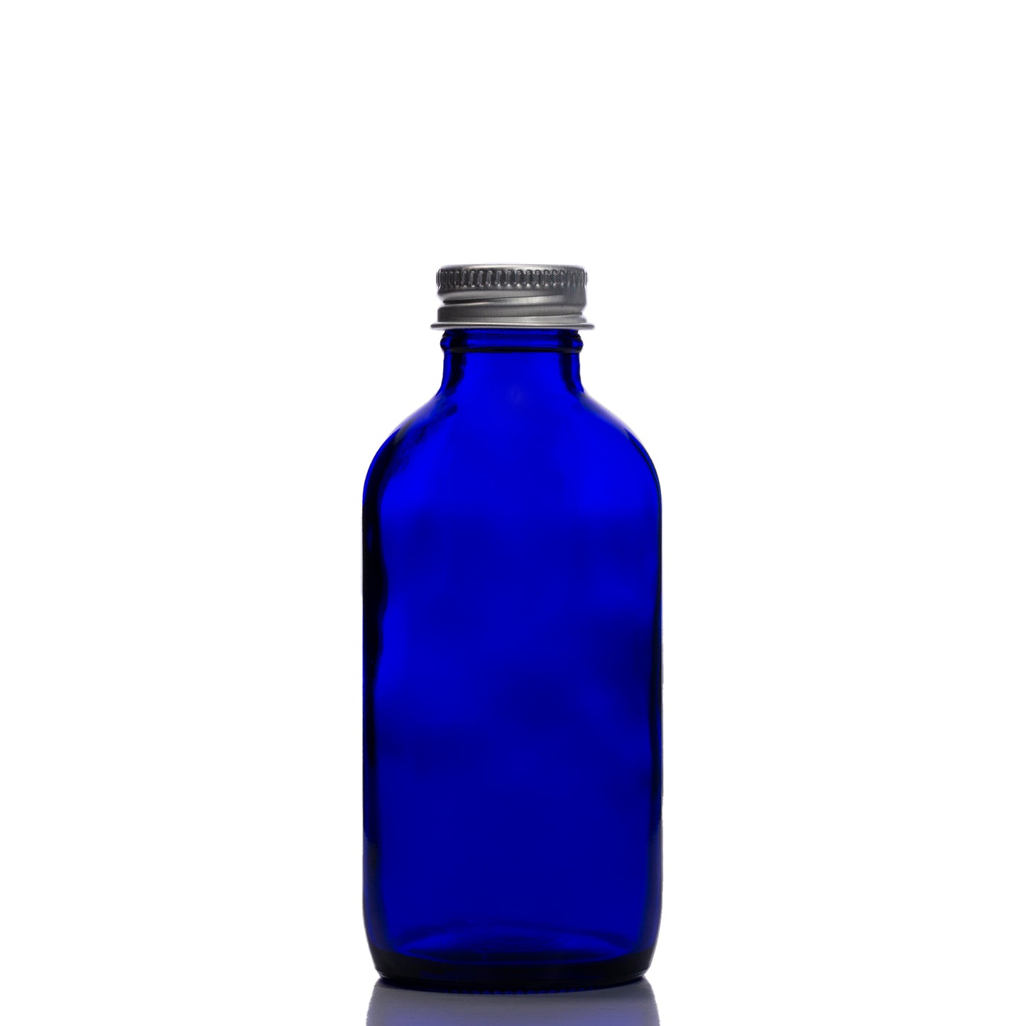 4 oz Blue Glass Boston Round Bottle with 24-400 Aluminum Cap
