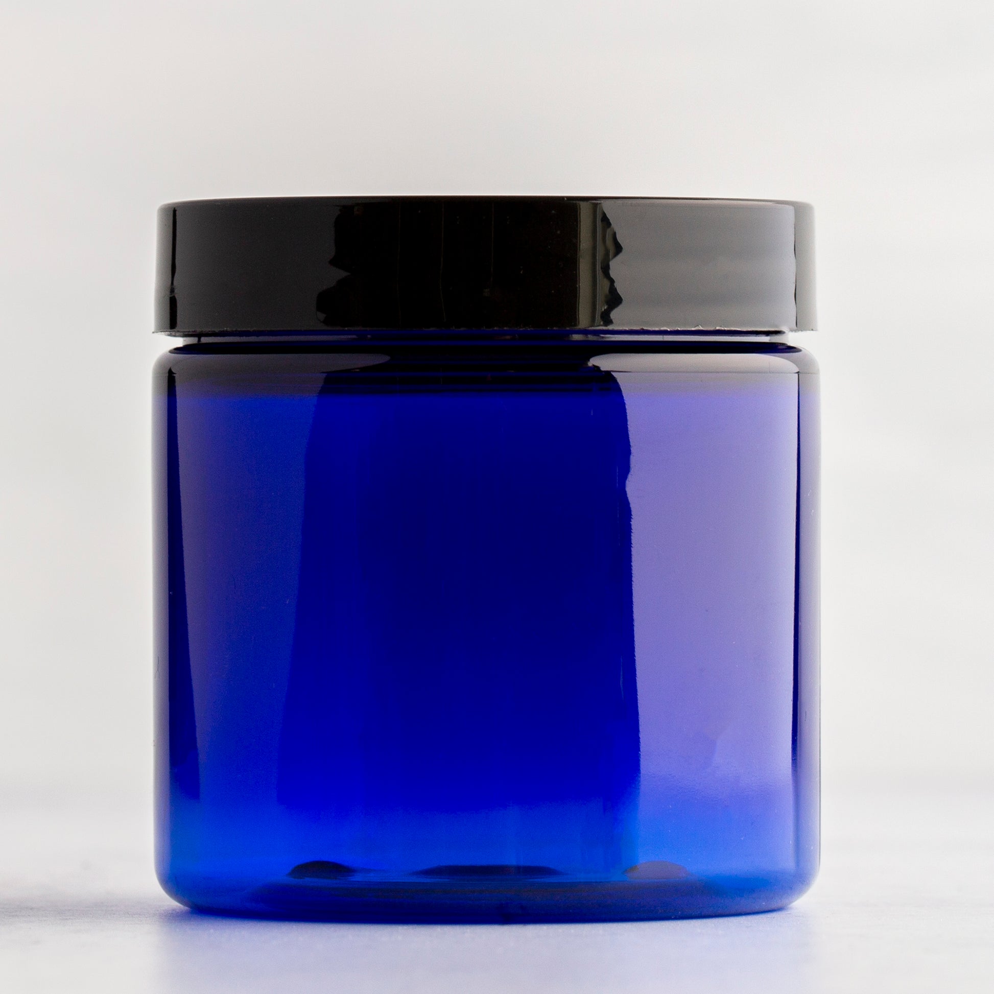 4 oz Blue Straight Side Plastic Jar with Black Flat Gloss Cap