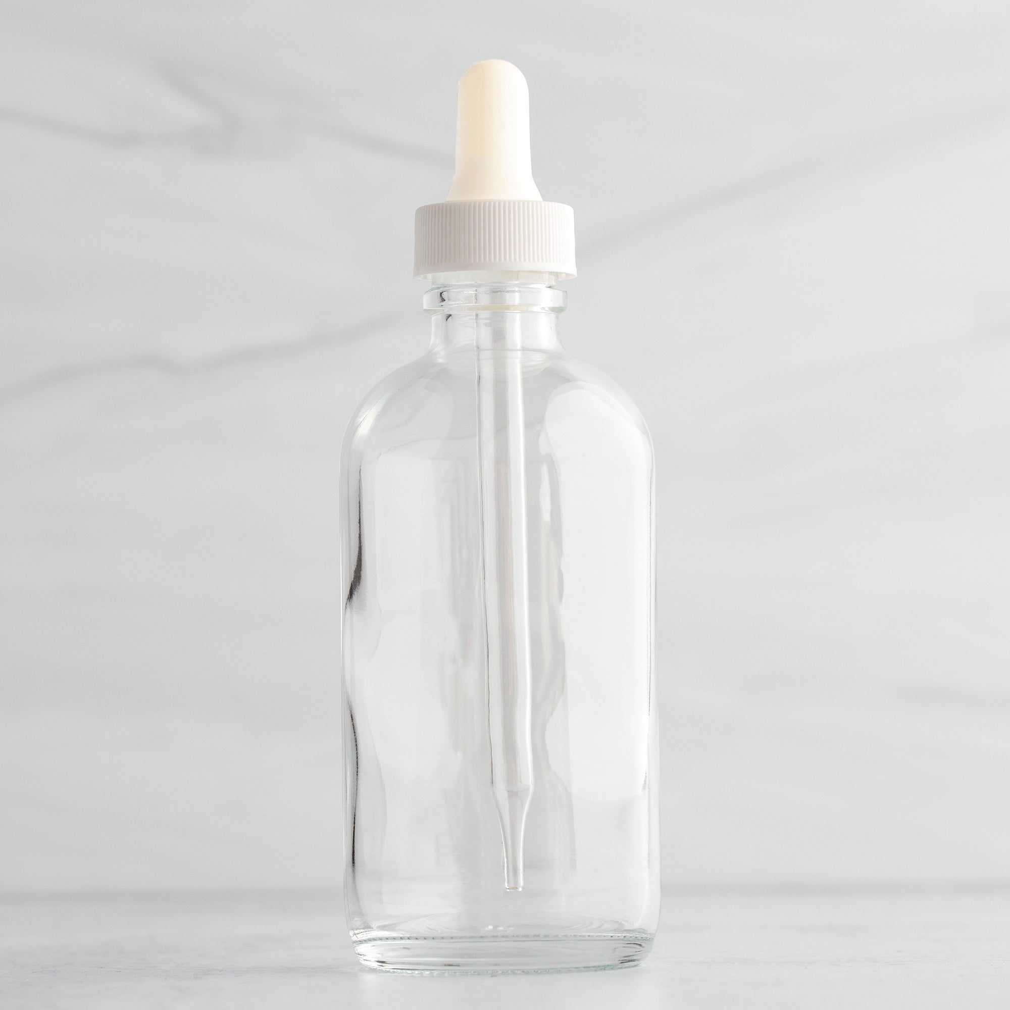 4 oz Clear Glass Bottle with White Glass Tube Dropper