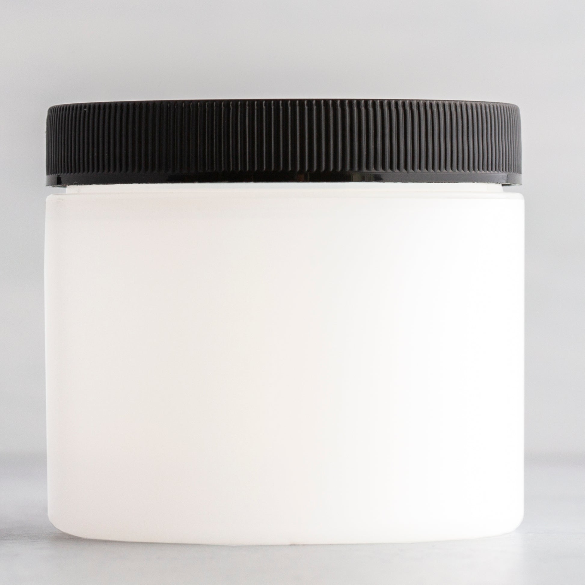 4 oz Frosted Straight Sided Plastic Jar with Black Ribbed Cap