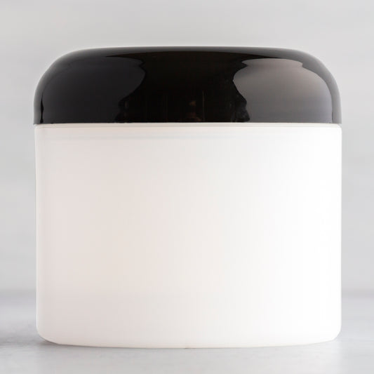 4 oz Frosted Straight Sided Plastic Jar with Black Dome Cap