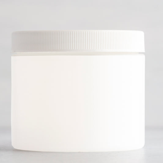 4 oz Frosted Straight Sided Plastic Jar with White Ribbed Cap