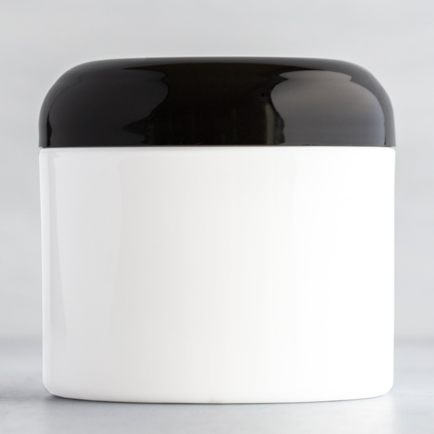4 oz White Square Base Plastic Jar with Black Dome Cap