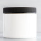 4 oz White Square Base Plastic Jar with Black Ribbed Cap