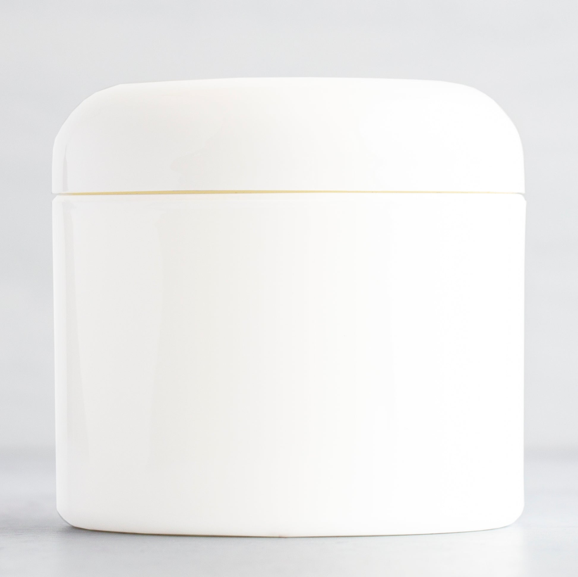 4 oz White Square Base Plastic Jar with White Dome Cap