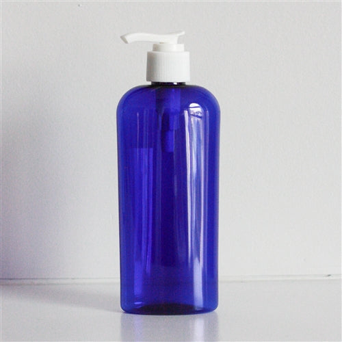 8 oz Blue PET Cosmo Oval with Pump - White