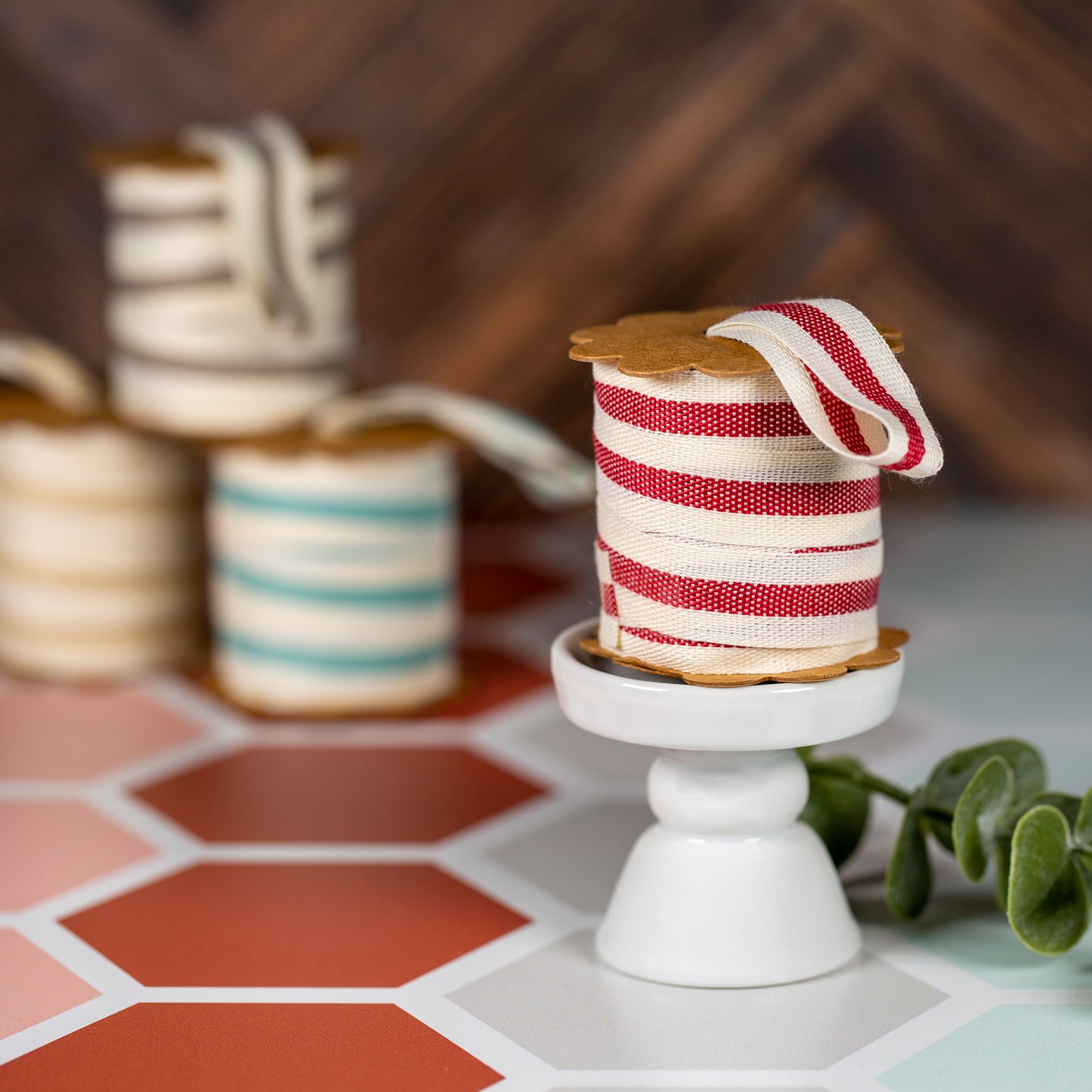 5 Meter Striped Fabric Ribbon - Red