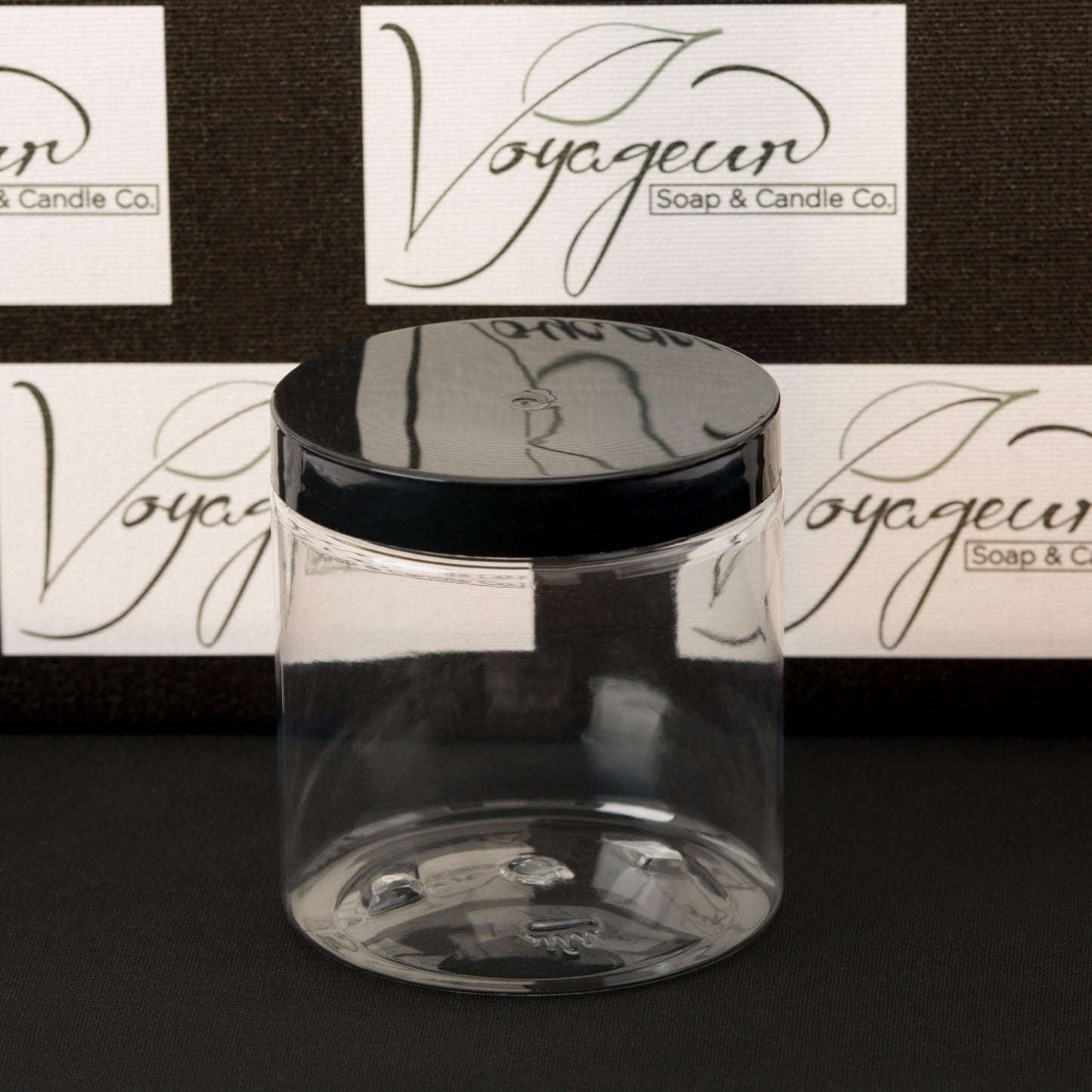 8 oz Clear Straight Sided Jar with Black Smooth Cap