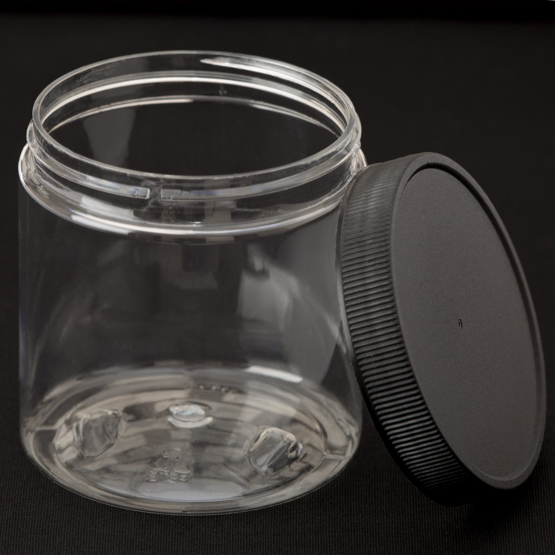 8 oz Clear Straight Sided Jar with Black Ribbed Cap