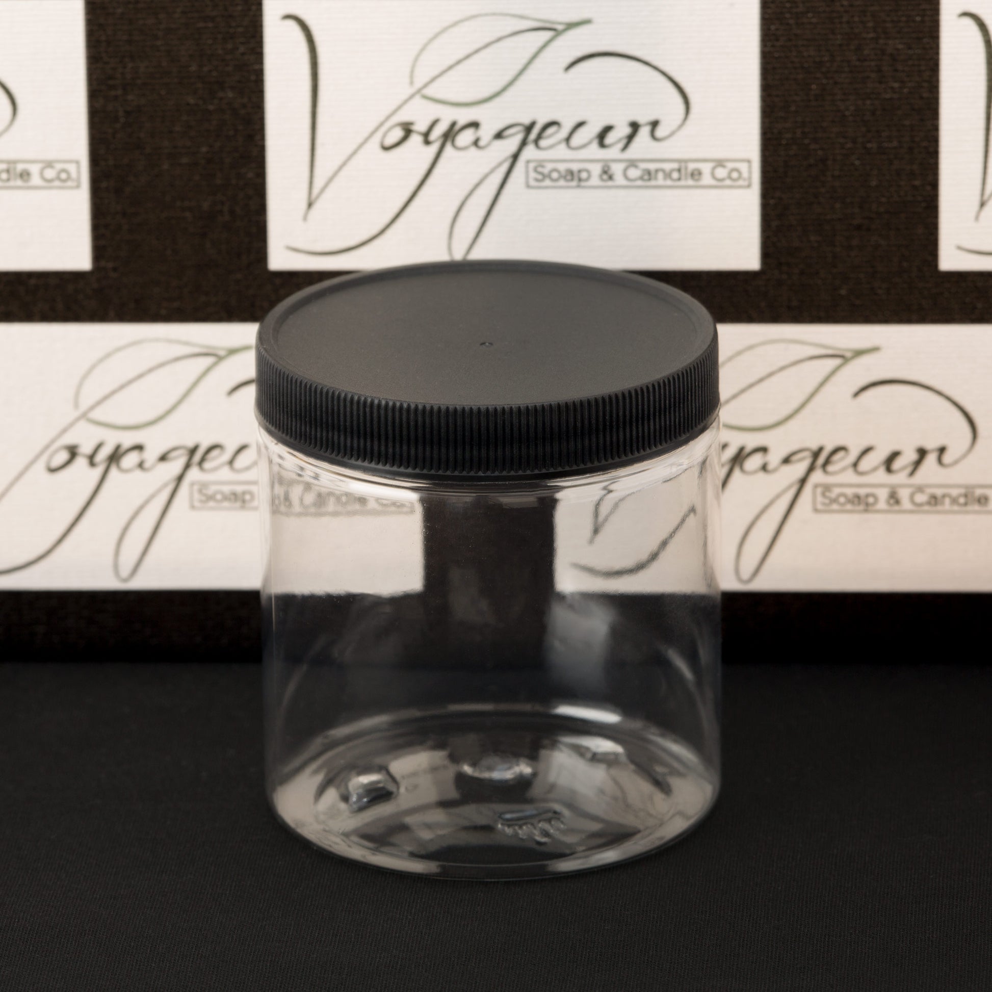 8 oz Clear Straight Sided Jar with Black Ribbed Cap