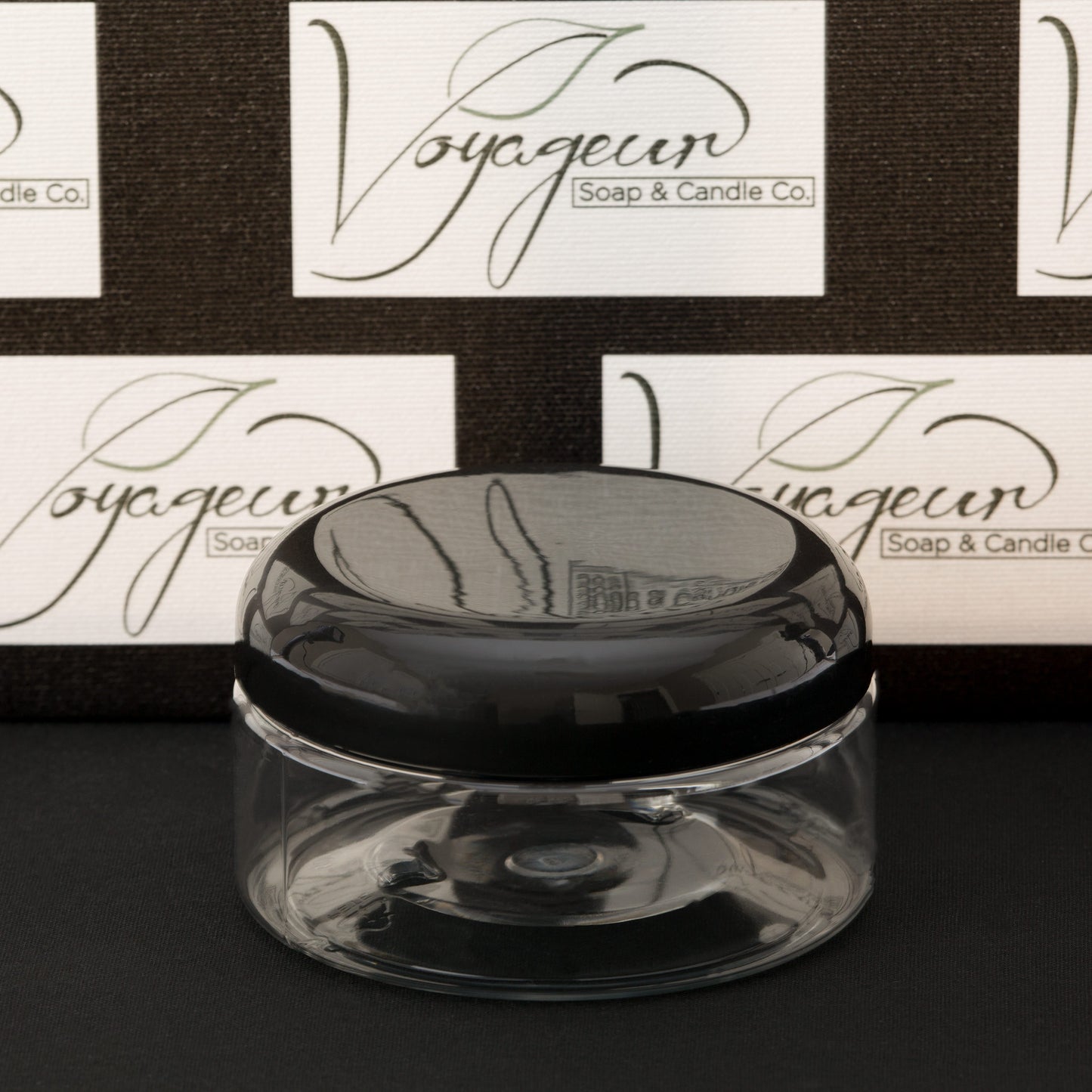 8 oz Clear Shallow Jar with Black Dome Cap