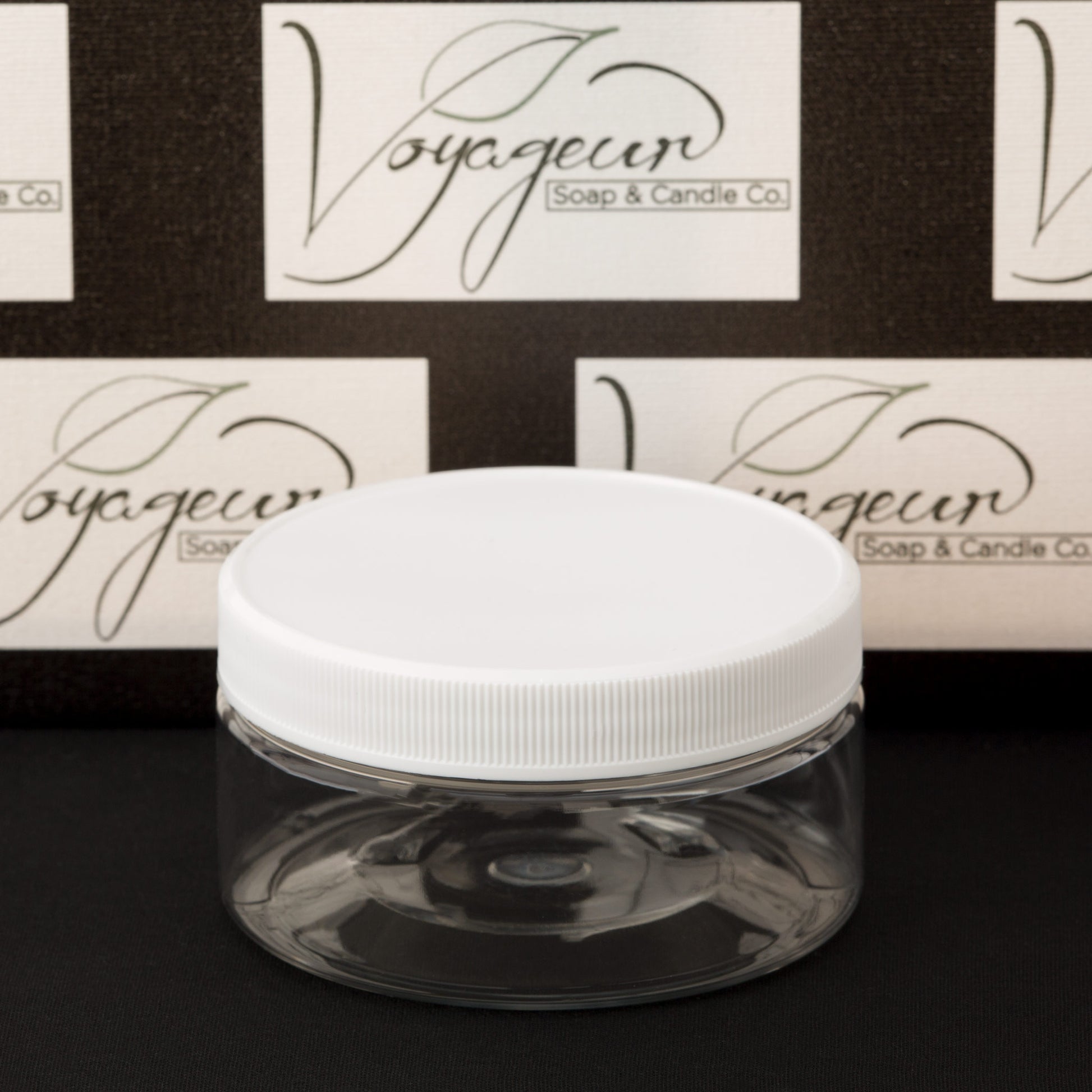 8 oz Clear Shallow Jar with White Ribbed Cap