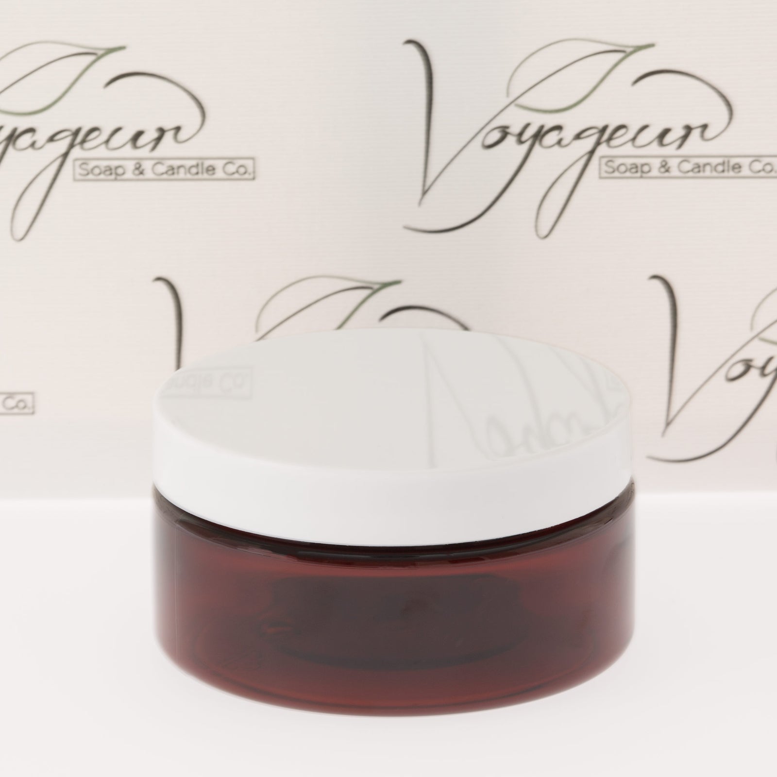 8 oz Amber Shallow Jar with White Flat Gloss Smooth Cap