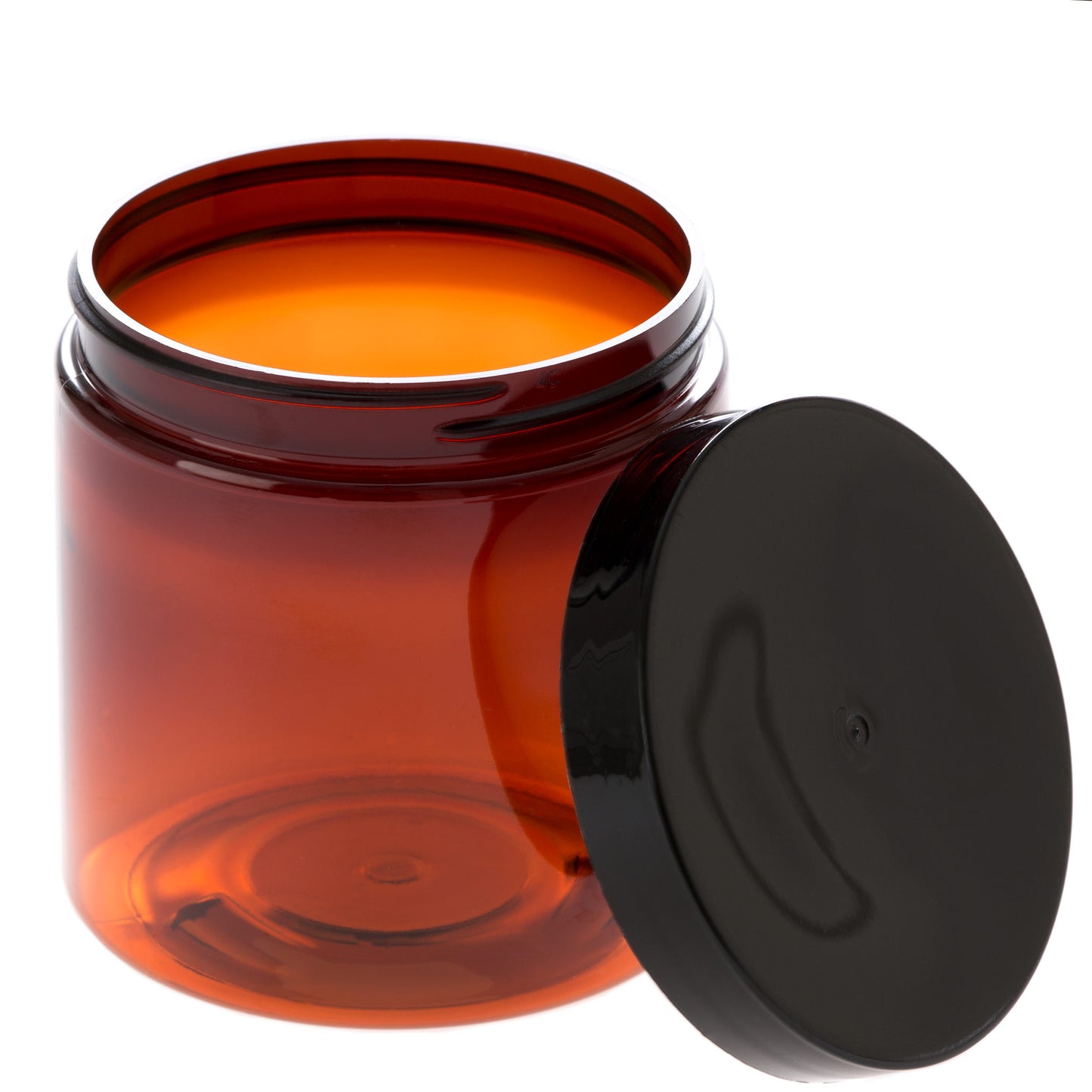 8 oz Amber Straight Sided Jar with Black Flat Gloss Smooth Cap