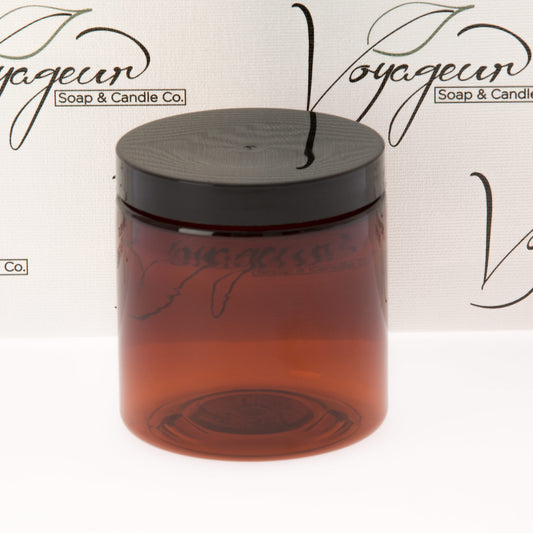 8 oz Amber Straight Sided Jar with Black Flat Gloss Smooth Cap