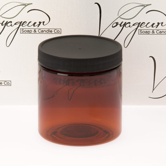 8 oz Amber Straight Sided Jar with Black Ribbed Screw Cap