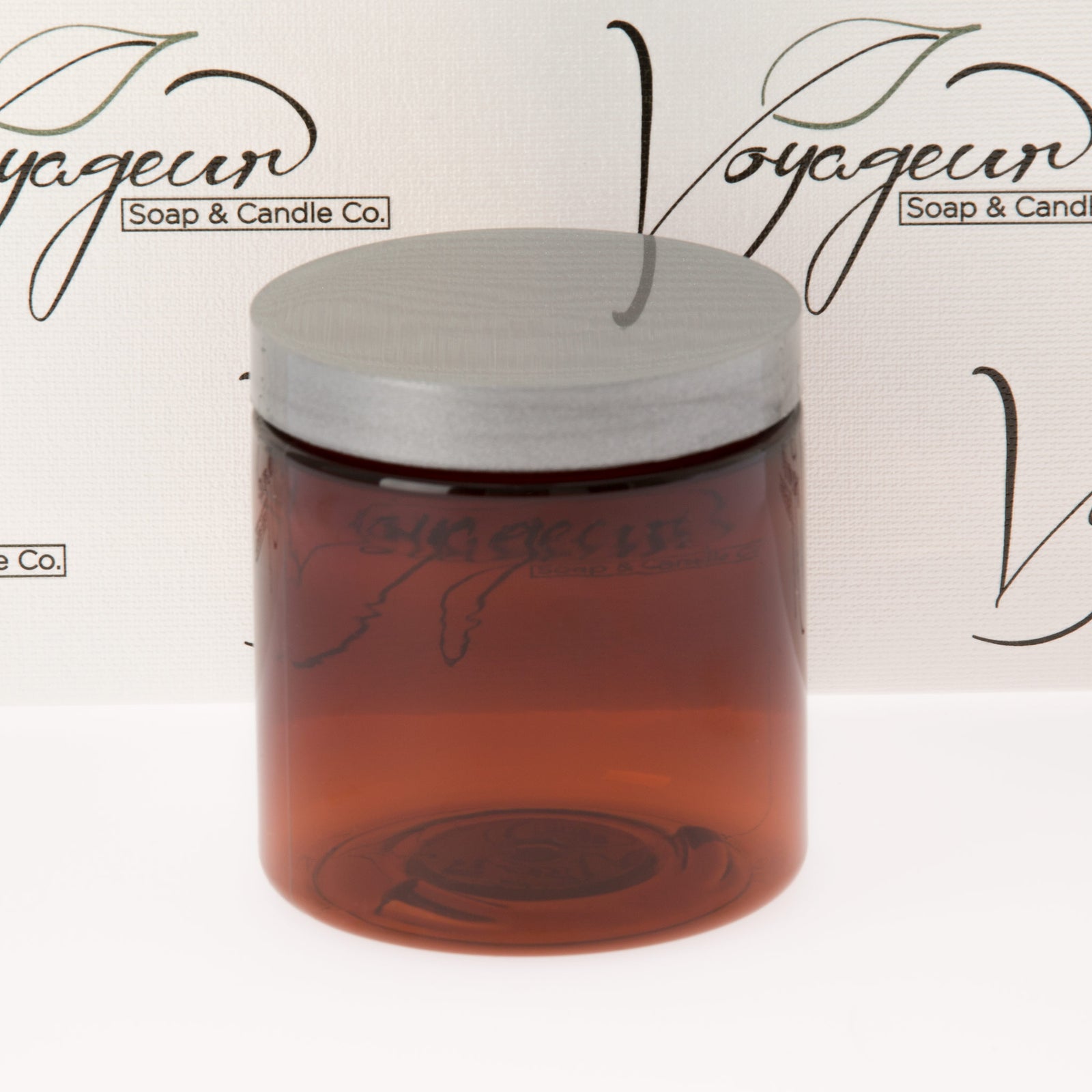 8 oz Amber Straight Sided Jar with Silver Flat Gloss Smooth Cap