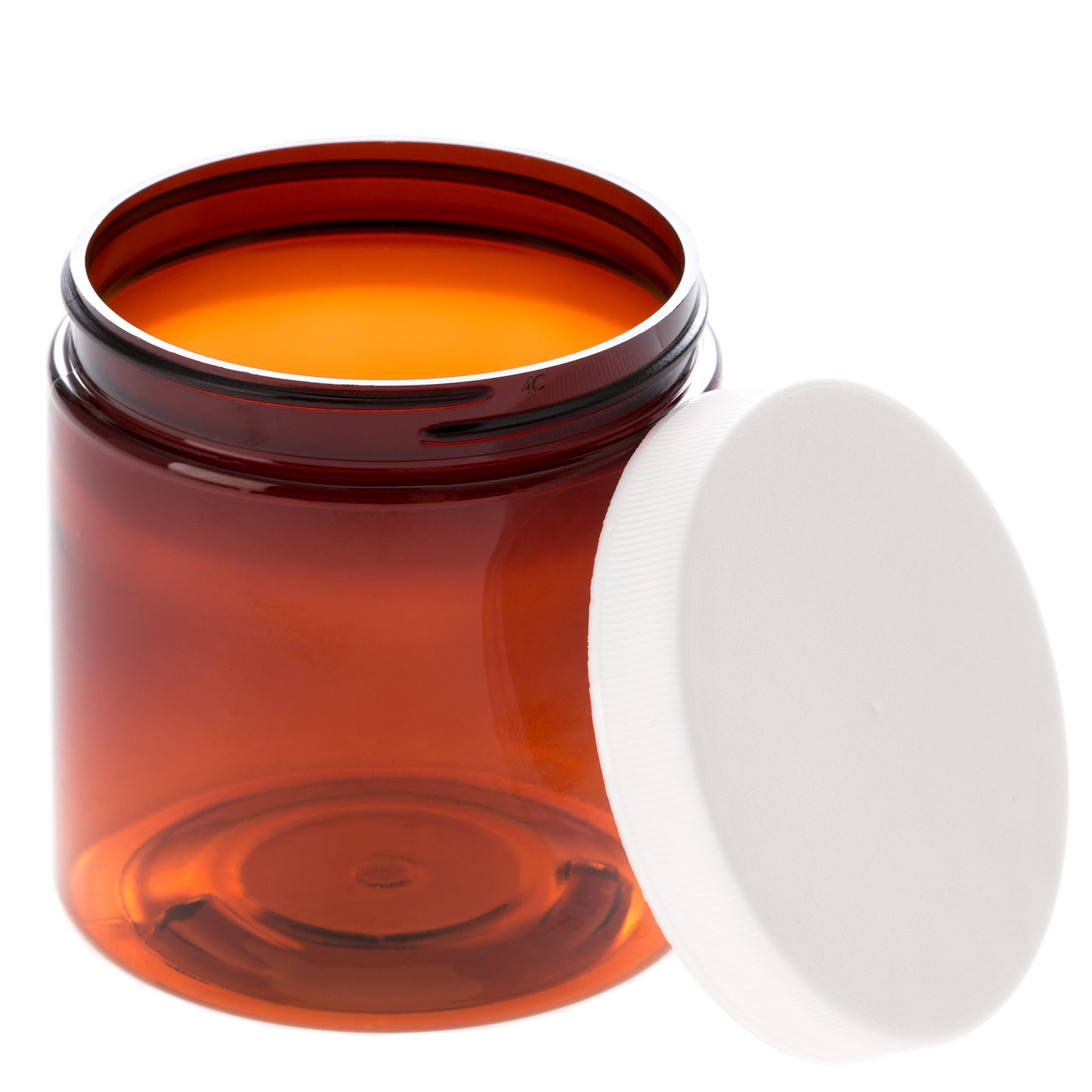 8 oz Amber Straight Sided Jar with White Ribbed Screw Cap