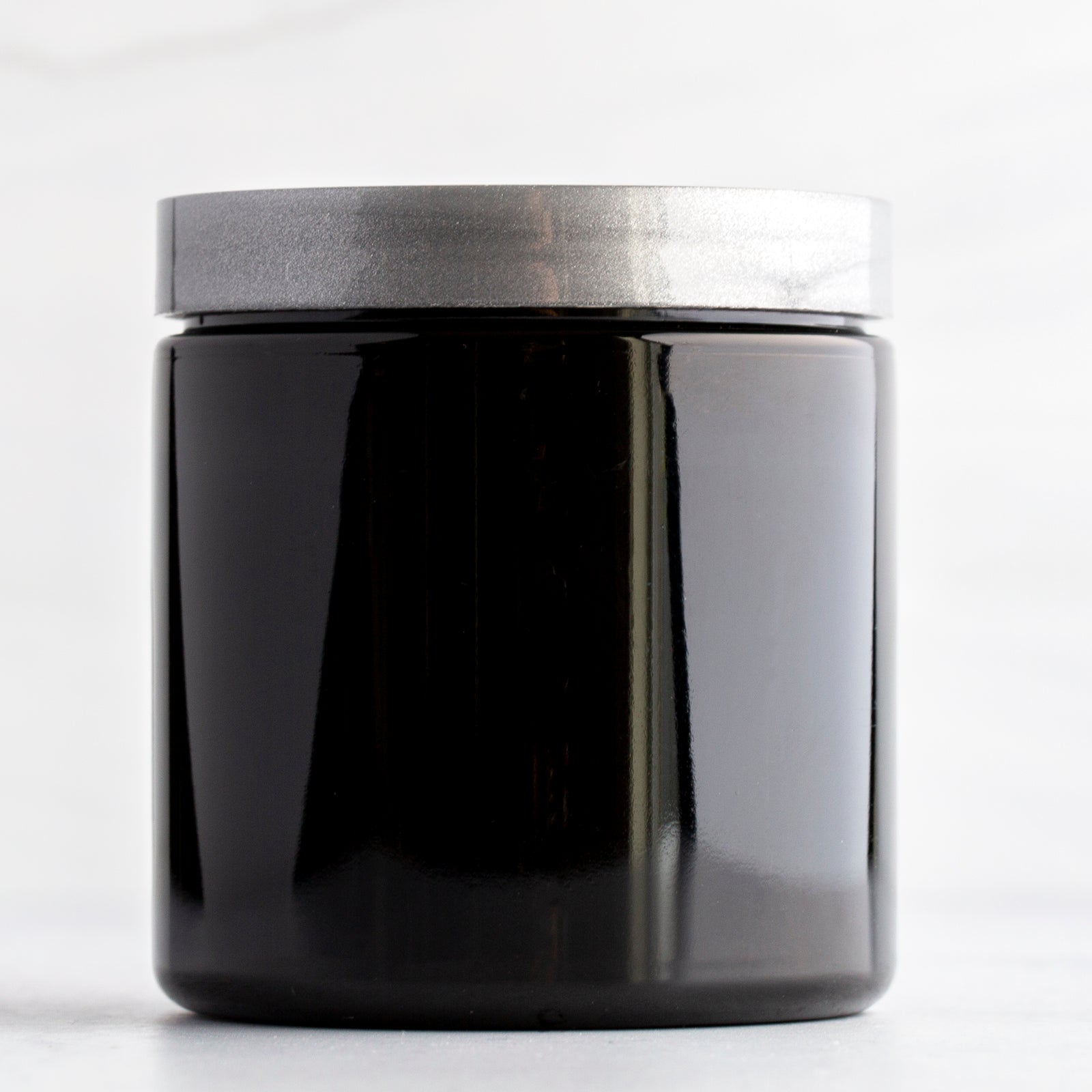 8 oz Black Straight Sided Jar with 70-400 Silver Gloss Cap