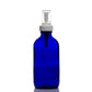 8oz Blue Glass Boston Round Bottle with White Mister