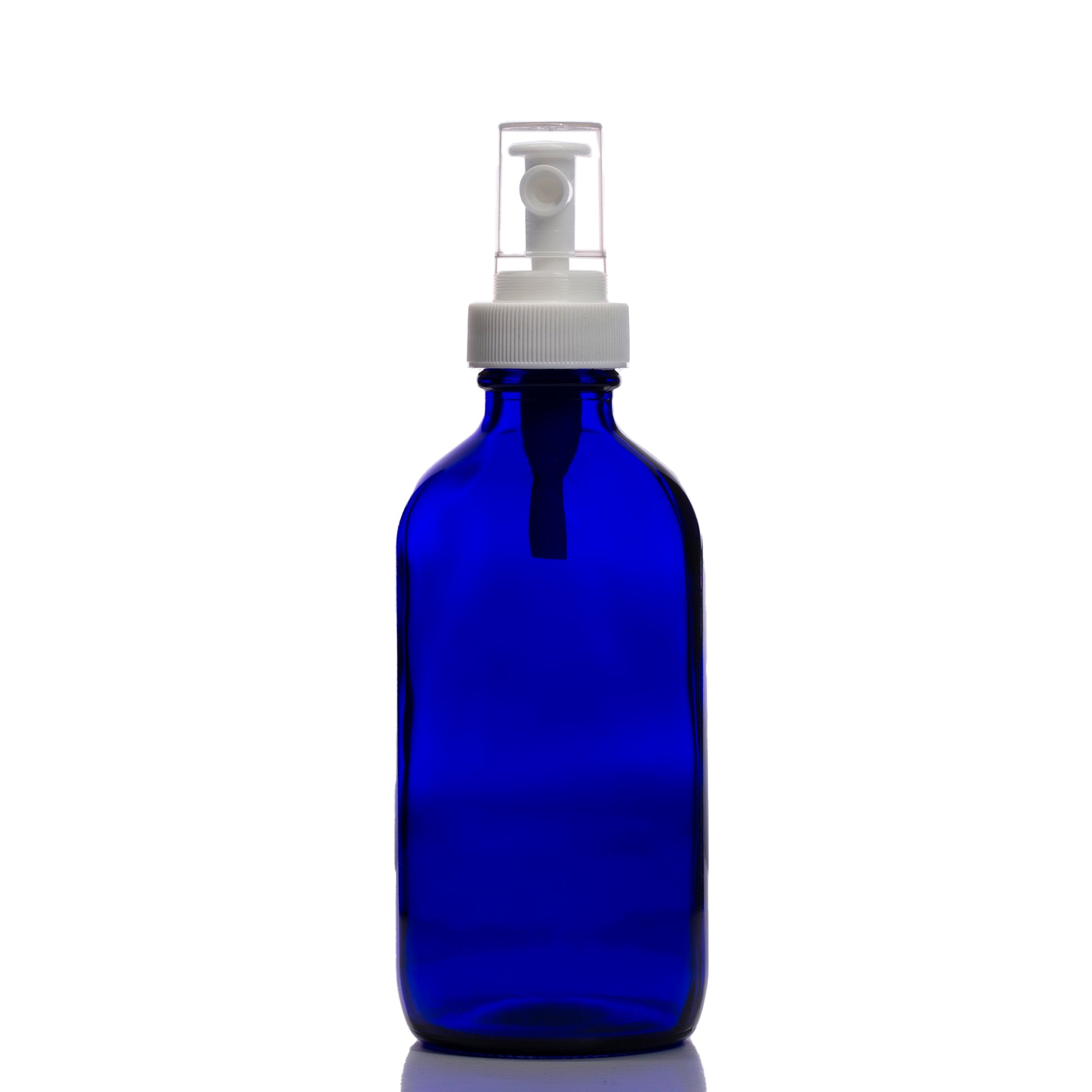 8oz Blue Glass Boston Round Bottle with White Mister