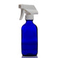 8oz Blue Glass Boston Round Bottle with White Trigger Sprayer