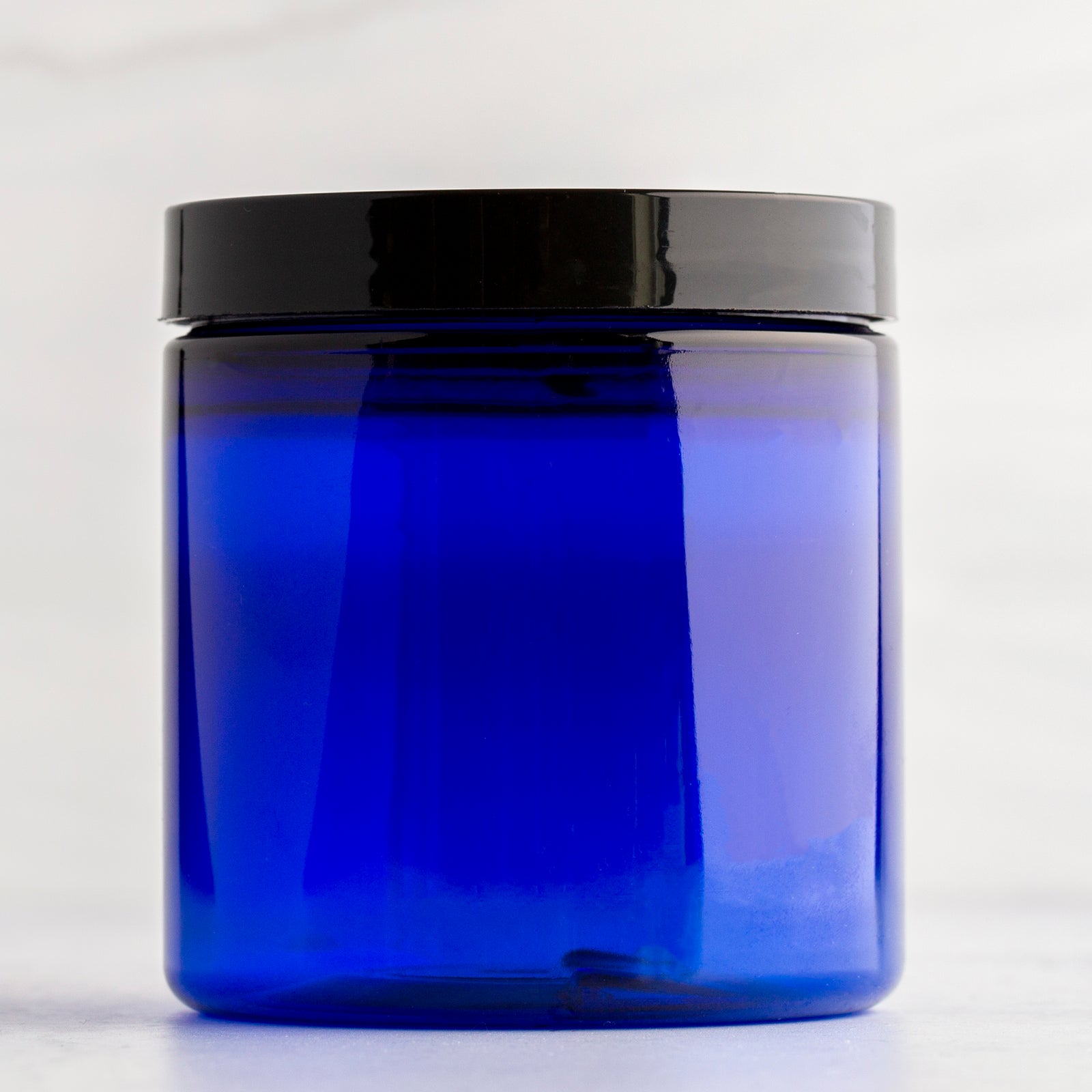 8oz Blue Straight Side Plastic Jar with Black Flat Gloss Cap
