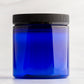 8 oz Blue Straight Side Plastic Jar with Black Ribbed Cap
