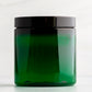 8 oz Green Straight Sided Plastic Jar with Black Flat Gloss Cap
