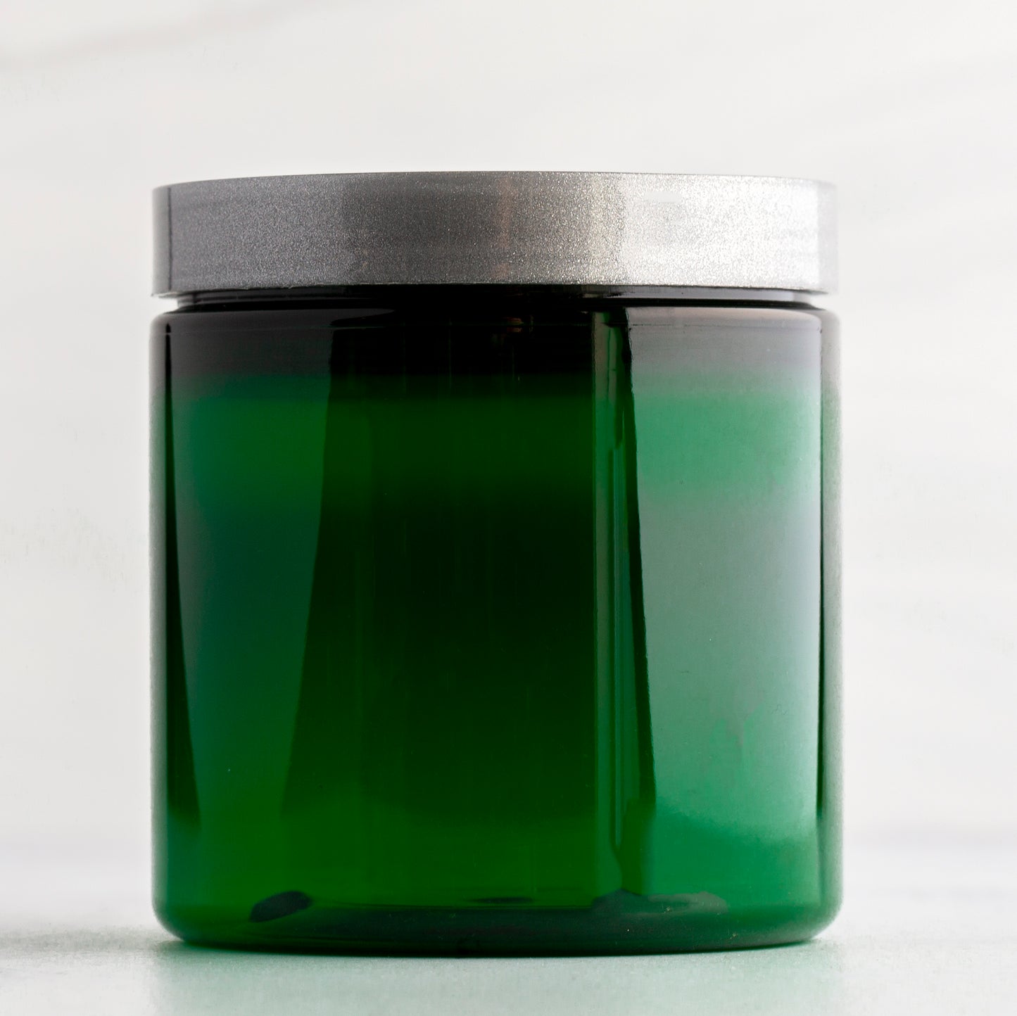 8 oz Green Straight Sided Plastic Jar with Silver Flat Gloss Cap