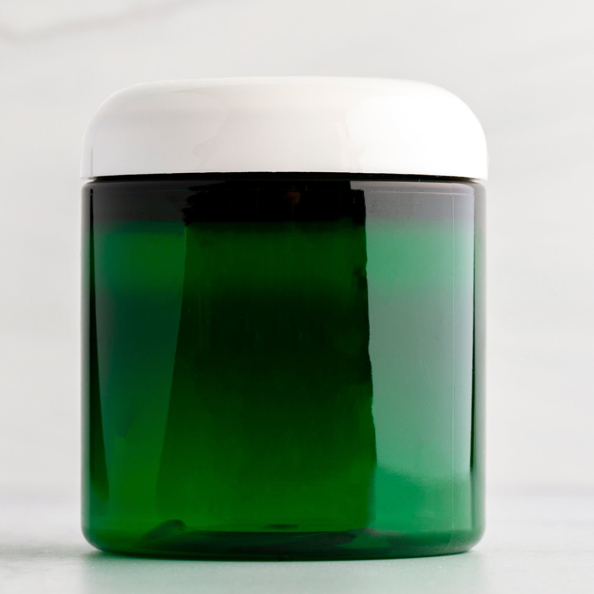 8 oz Green Straight Sided Plastic Jar with White Dome Cap