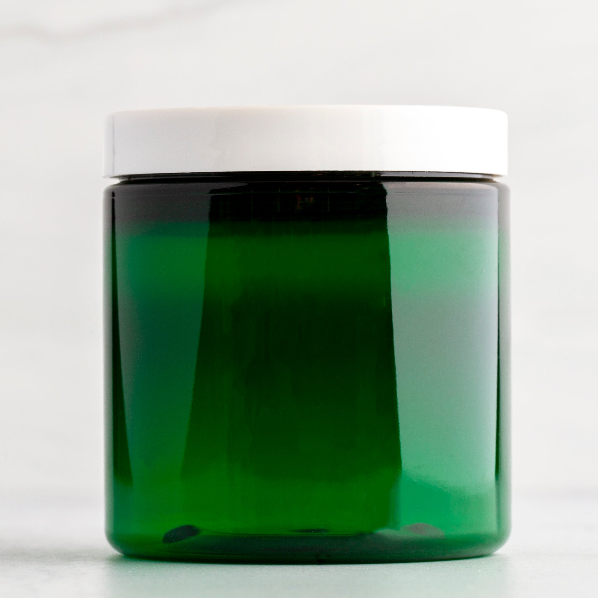8 oz Green Straight Sided Plastic Jar with White Flat Gloss Cap