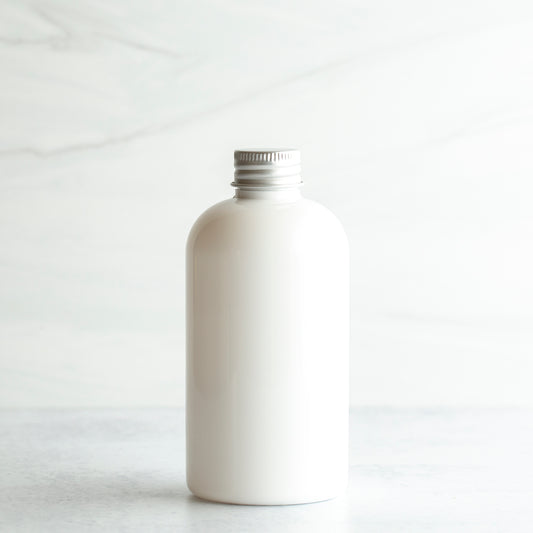 8 oz White PET Boston Round Bottle with 24-410 Aluminum Cap